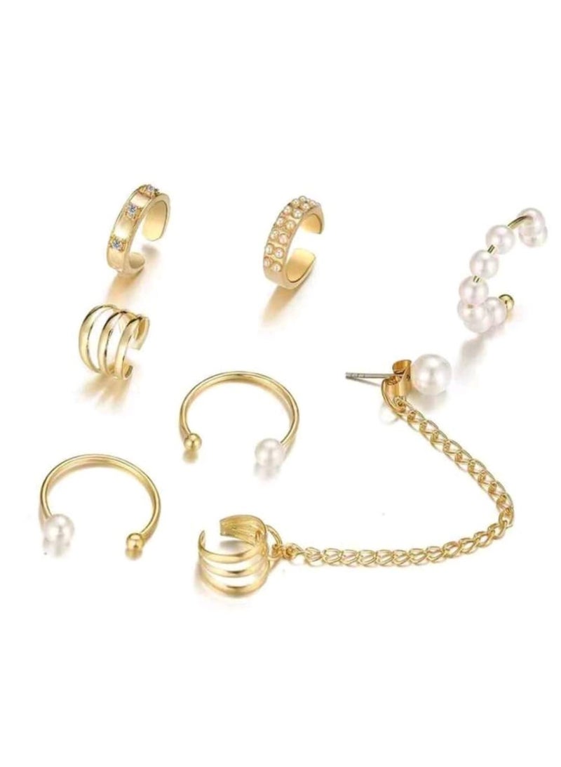 شي إن طقم واحد من أقراط اللؤلؤ بمشبك، أقراط طويلة بتصميم بسيط، سوار أذن قابل للتخصيص للنساء - Image 2